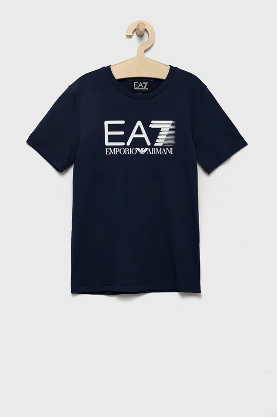 tmavomodrá Bavlnené tričko EA7 Emporio Armani Chlapčenský