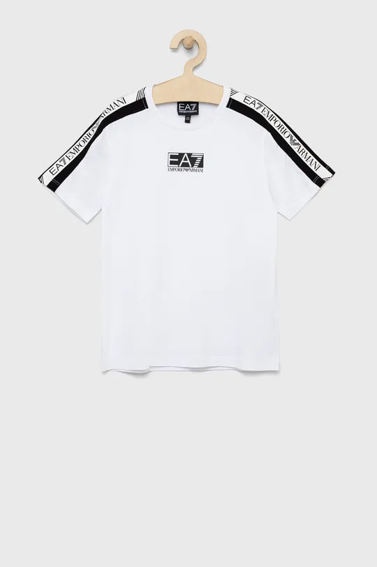 белый Детская хлопковая футболка EA7 Emporio Armani Для мальчиков