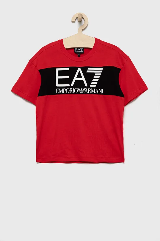 червоний Дитяча бавовняна футболка EA7 Emporio Armani Для хлопчиків