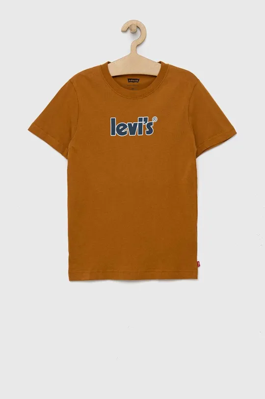 коричневый Детская хлопковая футболка Levi's Для мальчиков