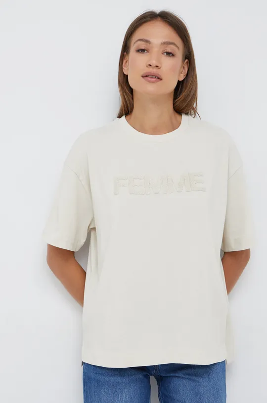 beżowy Selected Femme t-shirt bawełniany Damski
