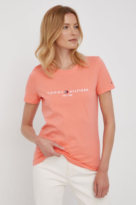 korálová Bavlněné tričko Tommy Hilfiger