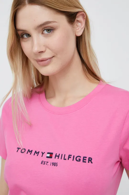 ostrá růžová Bavlněné tričko Tommy Hilfiger