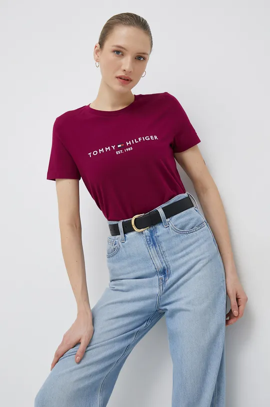 vijolična Bombažen t-shirt Tommy Hilfiger Ženski