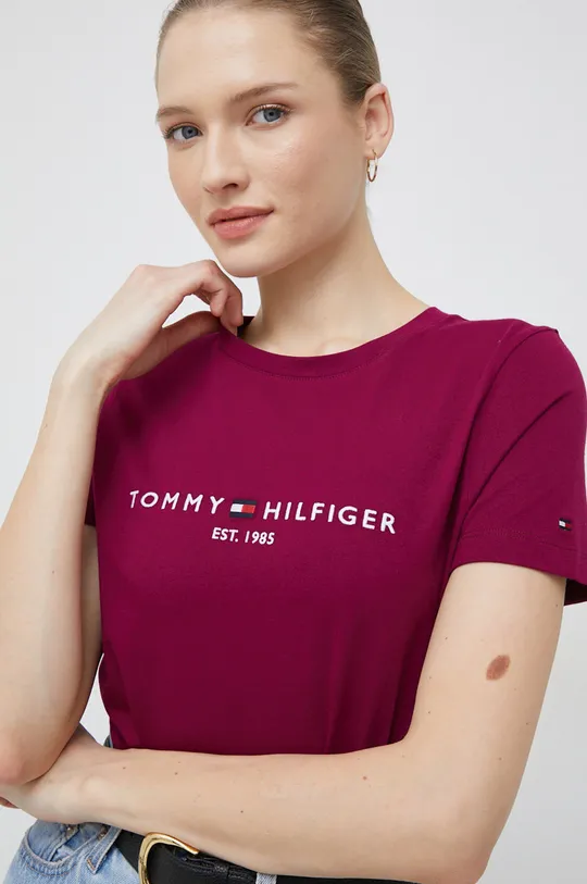 μωβ Βαμβακερό μπλουζάκι Tommy Hilfiger