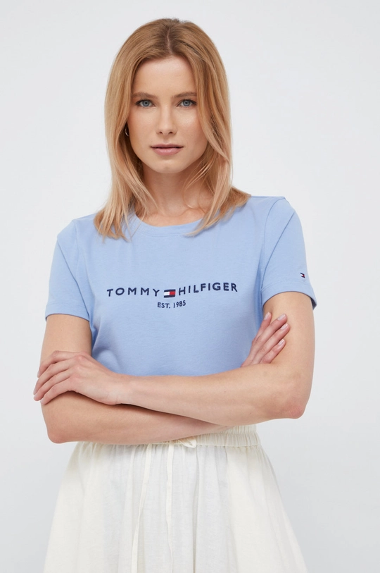 niebieski Tommy Hilfiger t-shirt bawełniany Damski