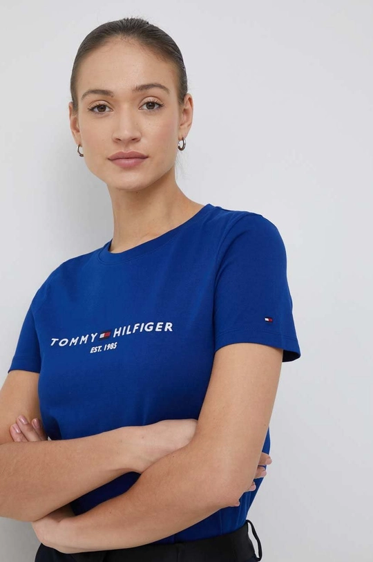 granatowy Tommy Hilfiger t-shirt bawełniany Damski