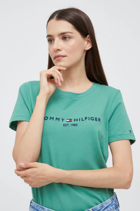 зелёный Хлопковая футболка Tommy Hilfiger Женский