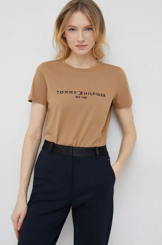 καφέ Βαμβακερό μπλουζάκι Tommy Hilfiger
