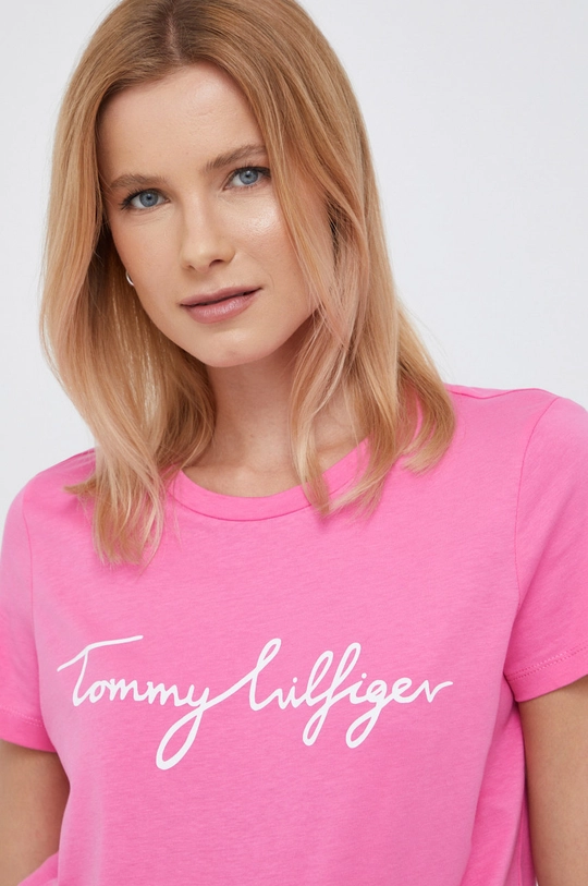 różowy Tommy Hilfiger t-shirt bawełniany