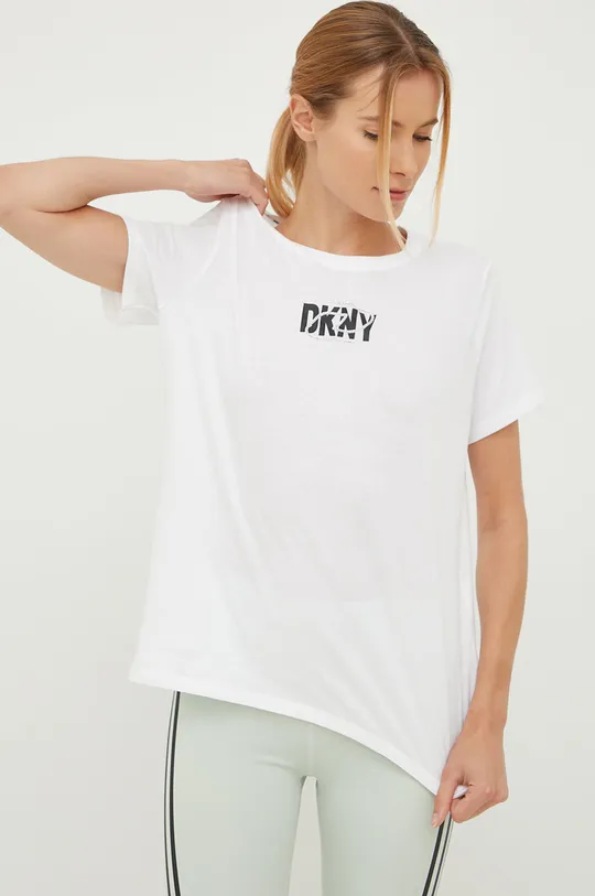 Βαμβακερό μπλουζάκι DKNY λευκό