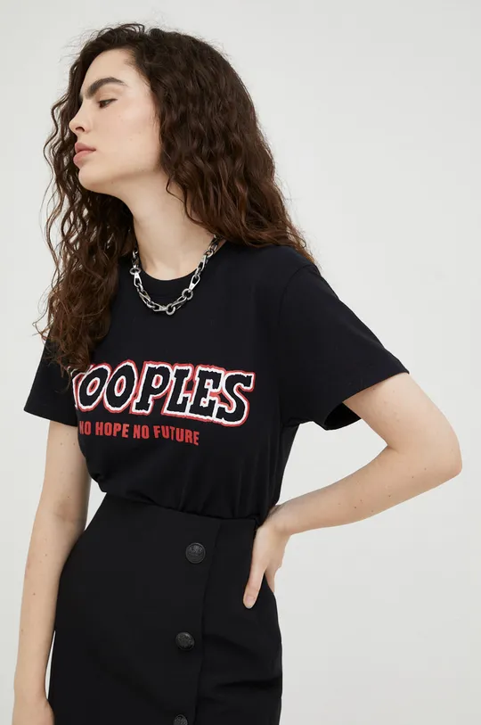 μαύρο Βαμβακερό μπλουζάκι The Kooples Γυναικεία