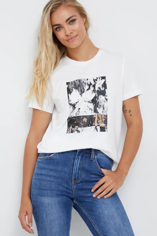 λευκό Βαμβακερό μπλουζάκι Calvin Klein Γυναικεία