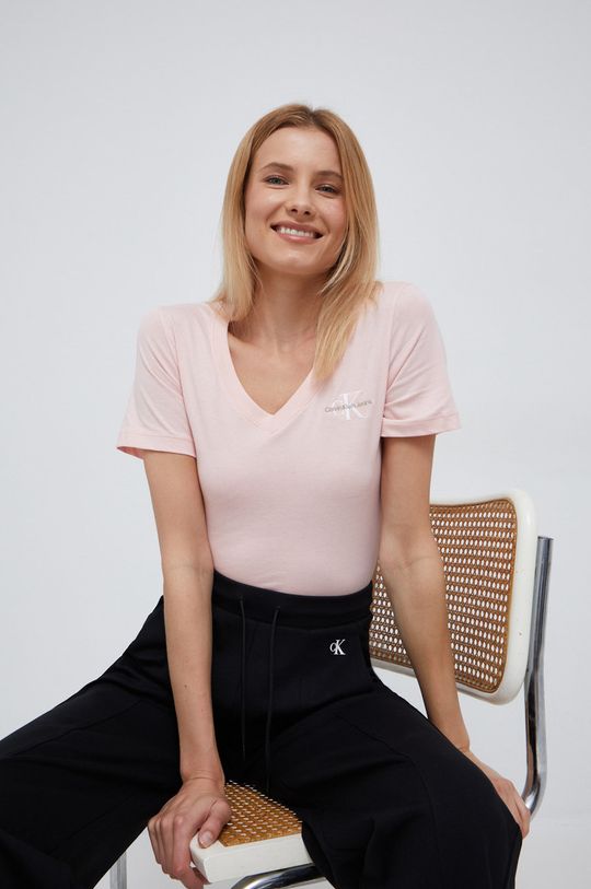 pastelowy różowy Calvin Klein Jeans t-shirt bawełniany Damski