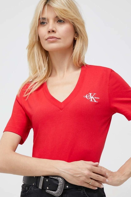 κόκκινο Βαμβακερό μπλουζάκι Calvin Klein Jeans Γυναικεία