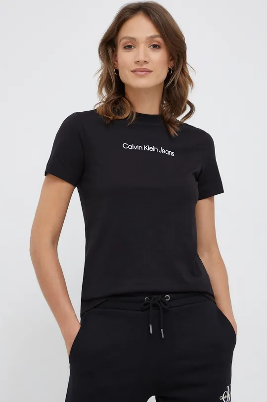 μαύρο Βαμβακερό μπλουζάκι Calvin Klein Jeans Γυναικεία