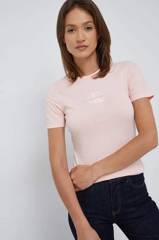 рожевий Бавовняна футболка Calvin Klein Jeans Жіночий