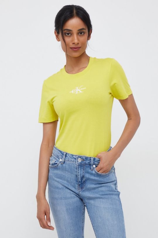 ciepły oliwkowy Calvin Klein Jeans t-shirt bawełniany Damski