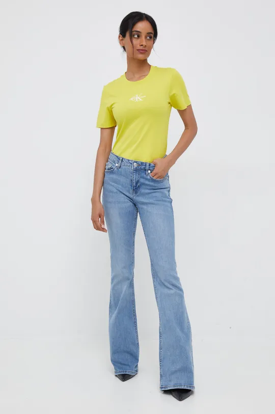 Βαμβακερό μπλουζάκι Calvin Klein Jeans πράσινο