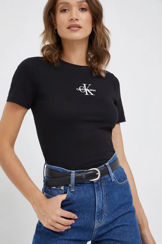 črna Bombažen t-shirt Calvin Klein Jeans Ženski
