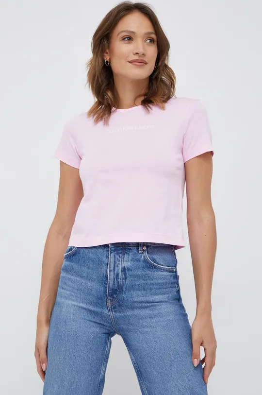 różowy Calvin Klein Jeans t-shirt bawełniany J20J219003.9BYY