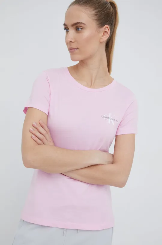 różowy Calvin Klein Jeans t-shirt bawełniany (2-pack) Damski