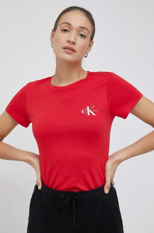 Βαμβακερό μπλουζάκι Calvin Klein Jeans 2-pack κόκκινο