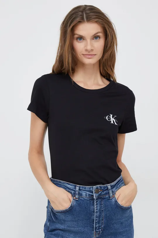 czarny Calvin Klein Jeans t-shirt bawełniany (2-pack) Damski
