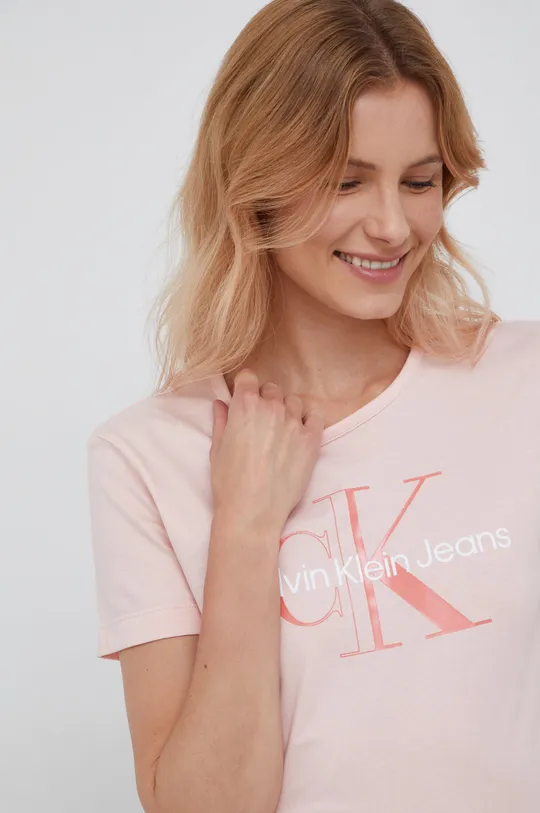 ροζ Βαμβακερό μπλουζάκι Calvin Klein Jeans Γυναικεία