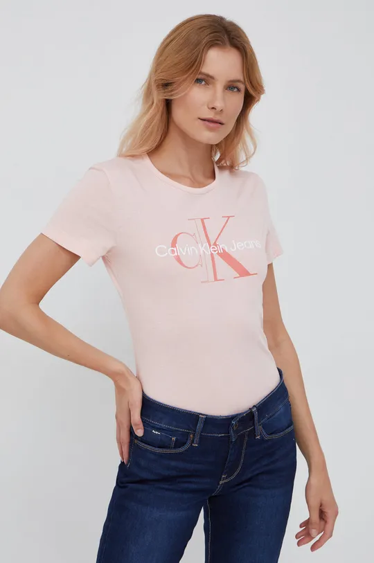 ροζ Βαμβακερό μπλουζάκι Calvin Klein Jeans