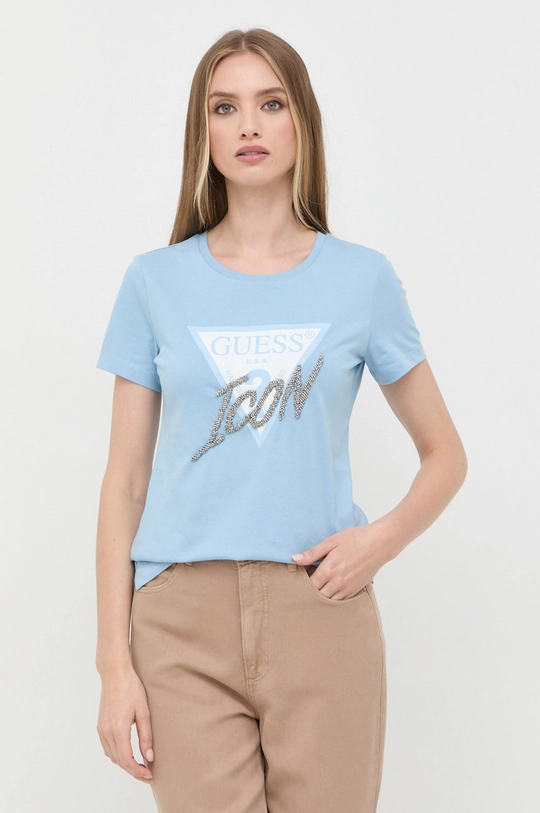 niebieski Guess t-shirt bawełniany Damski