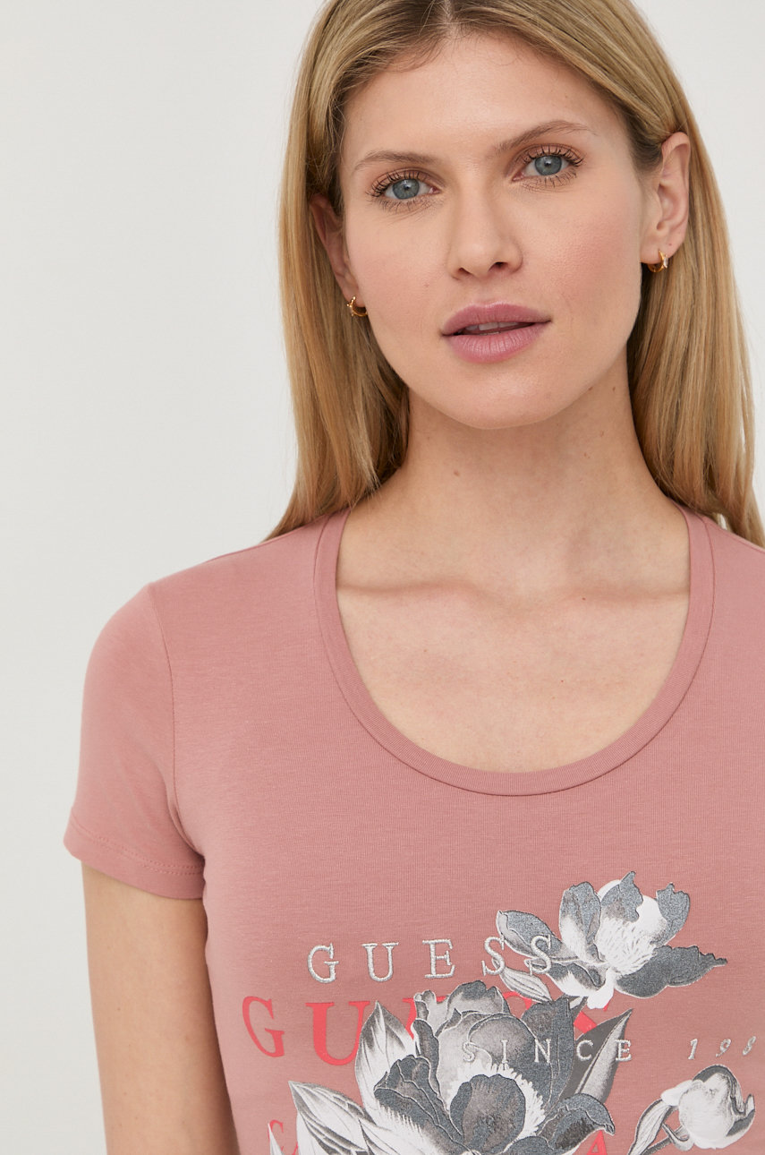 Guess Róz Guess tricou femei, culoarea roz | ANSWEAR.ro