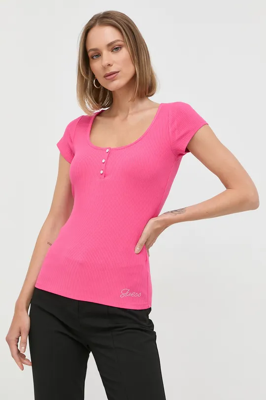 różowy Guess t-shirt KARLEE