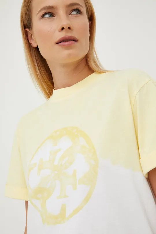 κίτρινο Βαμβακερό μπλουζάκι Guess Γυναικεία