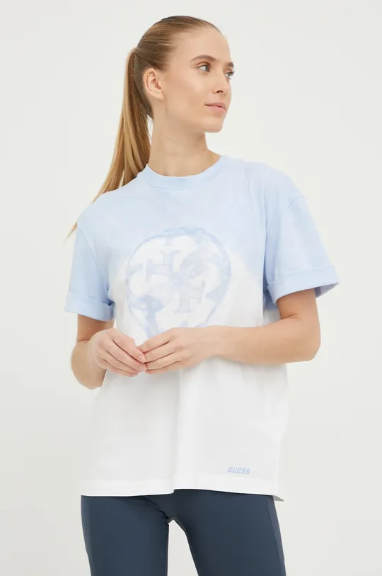 μπλε Βαμβακερό μπλουζάκι Guess Γυναικεία