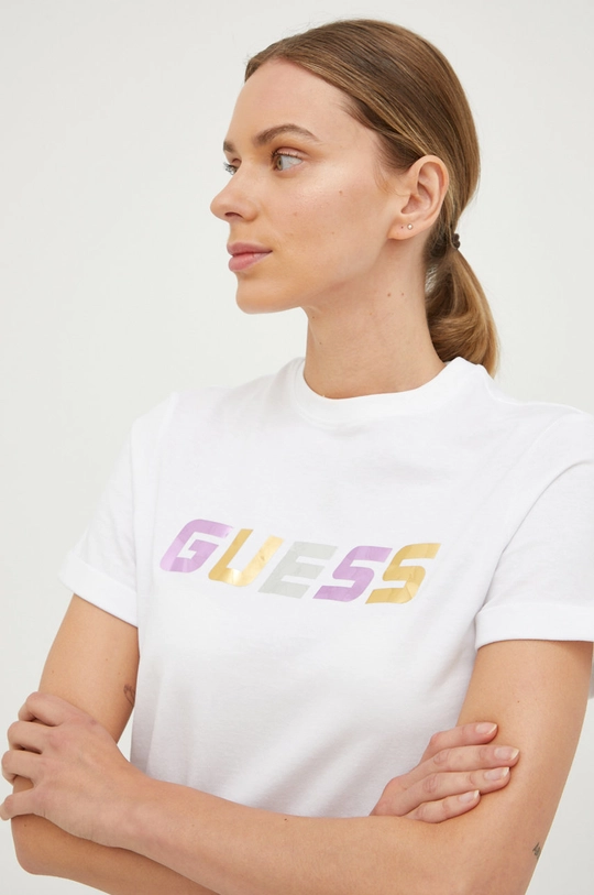 белый Хлопковая футболка Guess