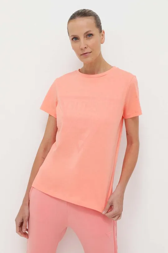 pomarańczowy Guess t-shirt bawełniany ADELE Damski