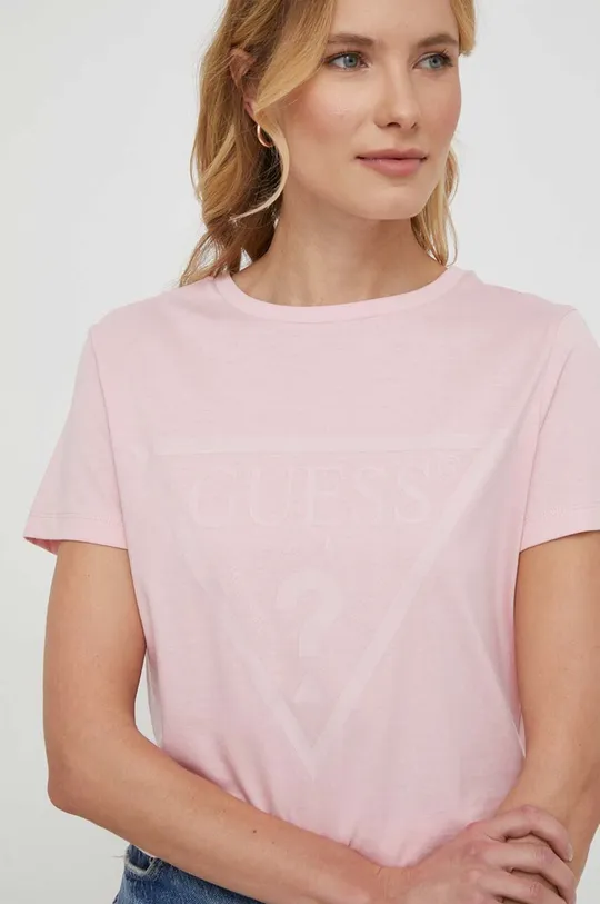 Бавовняна футболка Guess рожевий