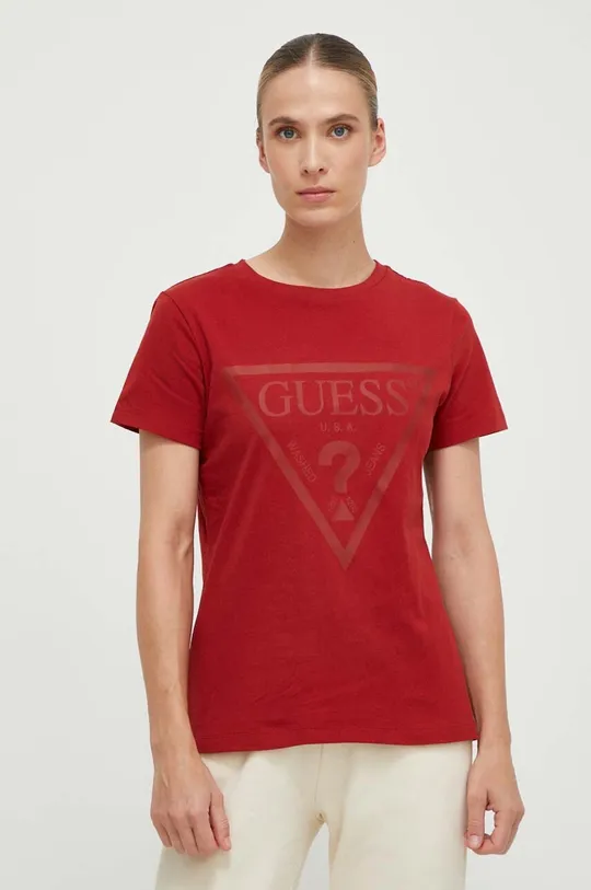 czerwony Guess t-shirt bawełniany ADELE Damski