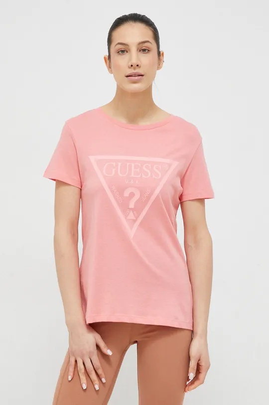 rózsaszín Guess pamut póló ADELE