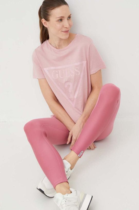 růžová Bavlněné tričko Guess Dámský