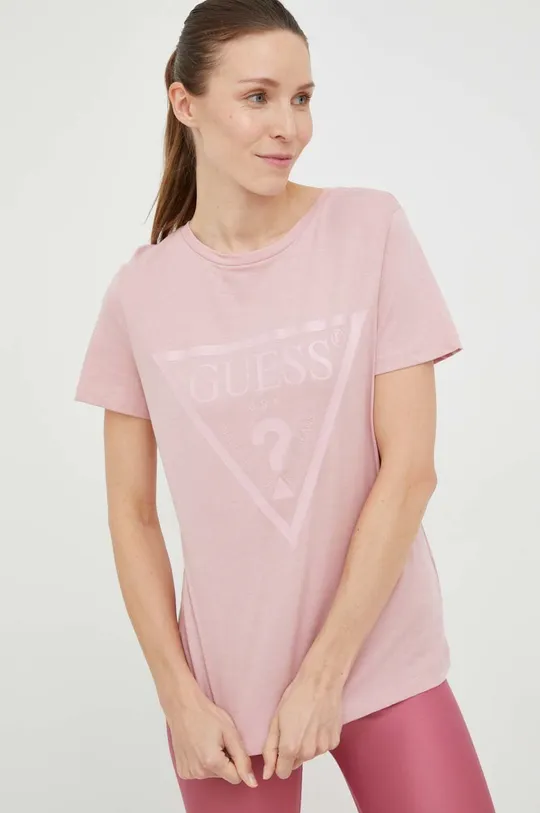 Бавовняна футболка Guess рожевий