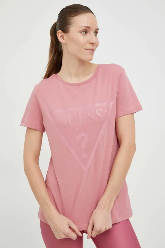 rózsaszín Guess pamut póló ADELE Női