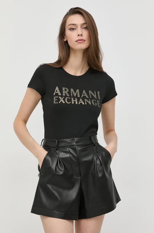 czarny Armani Exchange t-shirt bawełniany 6LYT12.YJ6QZ Damski