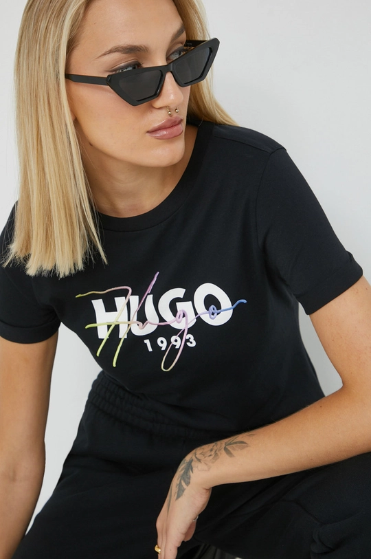 czarny HUGO t-shirt bawełniany Damski