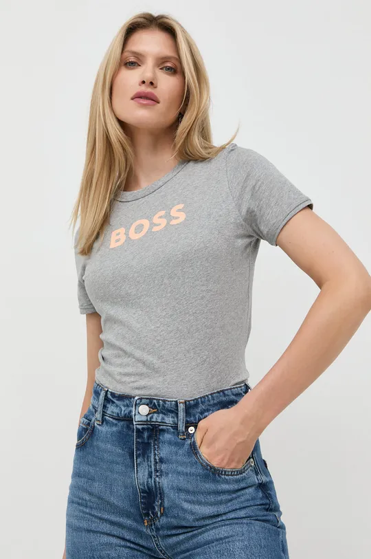 γκρί Βαμβακερό μπλουζάκι BOSS