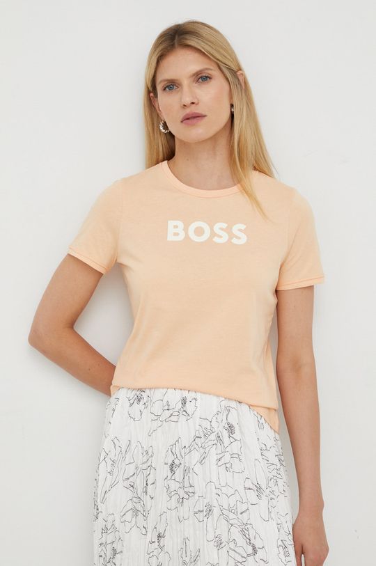 brzoskwiniowy BOSS t-shirt bawełniany 50472255 Damski