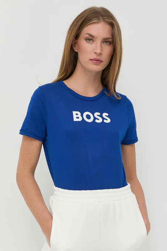 modra Bombažna kratka majica BOSS Ženski