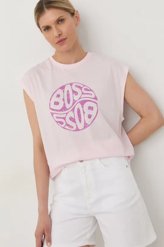 ροζ Βαμβακερό μπλουζάκι BOSS Γυναικεία