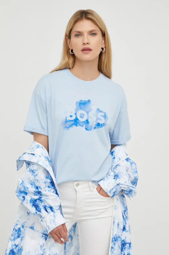 μπλε Βαμβακερό μπλουζάκι BOSS Γυναικεία